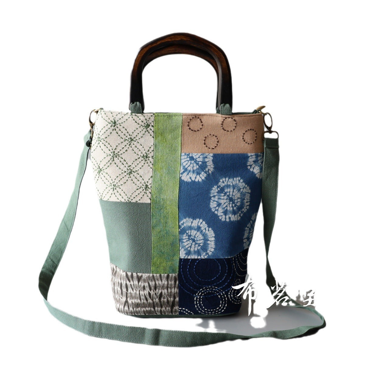 Classy Handmade Patchwork Tube-shaped Wooden Wind Handbags