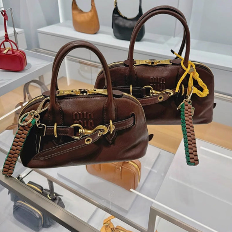 Women's Italian Shell Retro Bowling Genuine Leather Bags