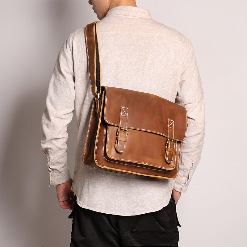 Women's & Men's & Source Leather British Retro Cowhide Men's Shoulder Bags