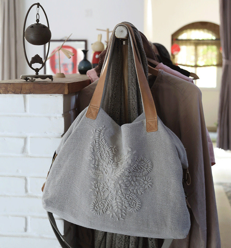Artistic Retro Style Cotton Linen Embroidery Shoulder Bags