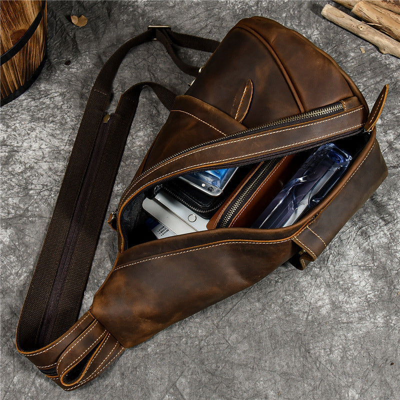 Men's Vintage Leather Crazy Horse Cowhide Men's Chest Bags