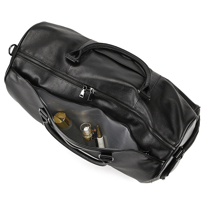 Men's Black Cowhide Large Capacity With Shoe Travel Bags