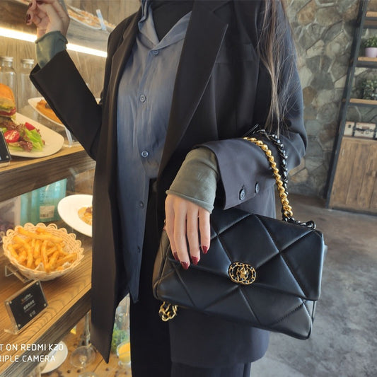 Women's Flap Diamond Pattern Big Soft Leather Bags