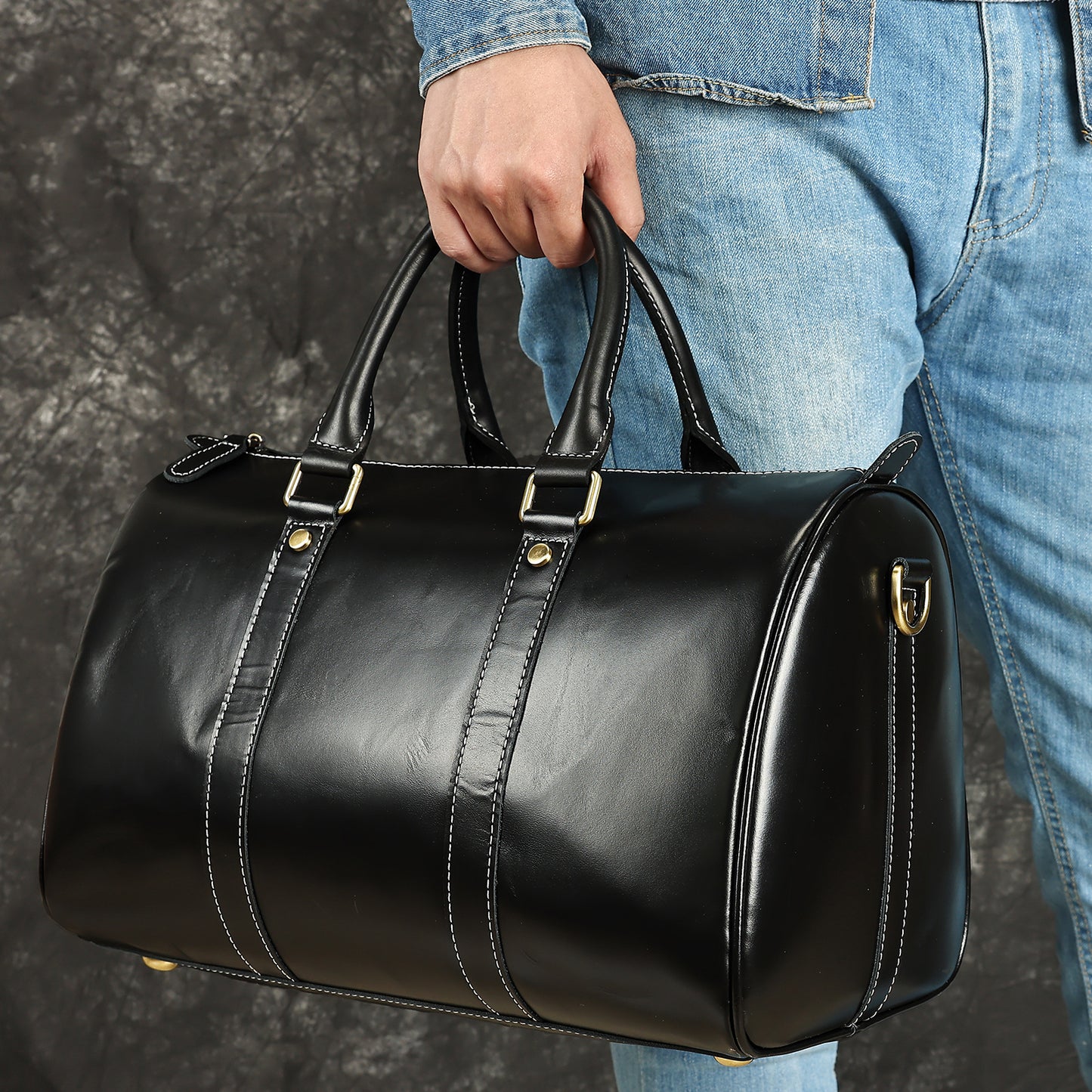 Men's Crazy Horse Leather Large Capacity Independent Shoe Warehouse Travel Bags