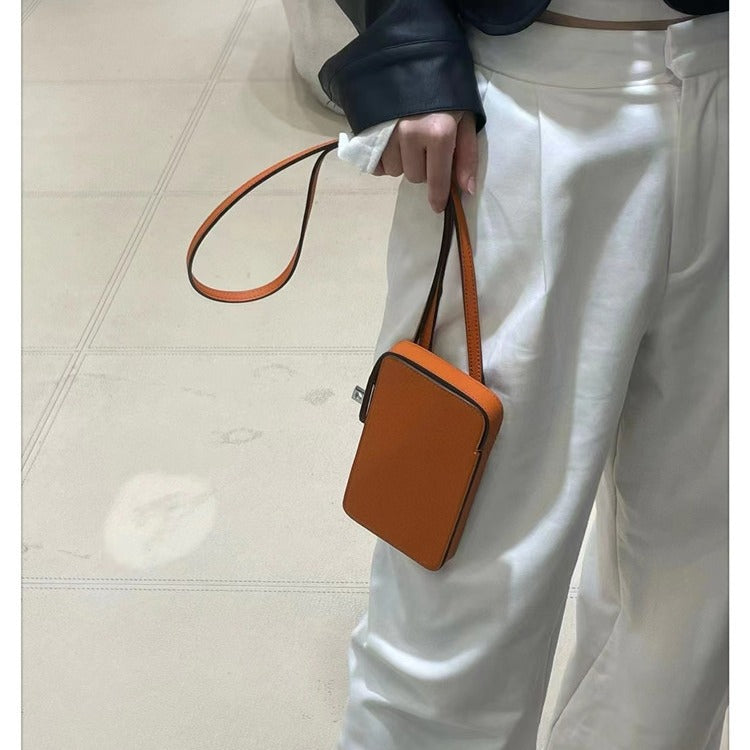 Mobile Fashion Genuine Leather Box Simple Small Square Bags