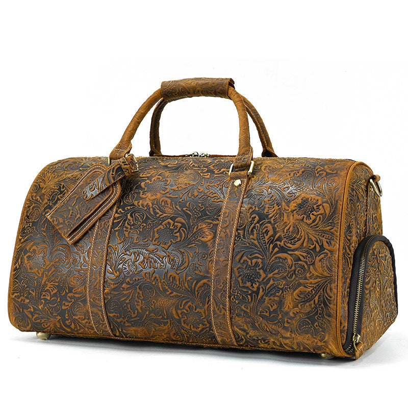 Horse Vintage Print First Layer Cowhide Travel Bags