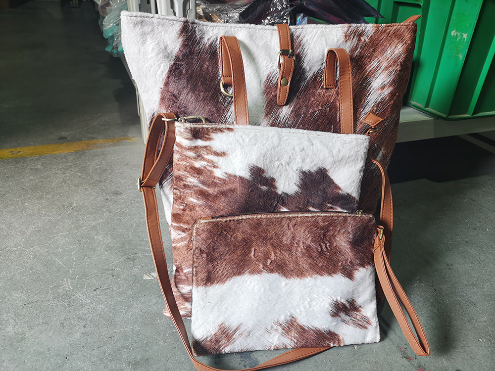 Plush Super Soft Cows Pattern Three-piece Makeup Shoulder Bags