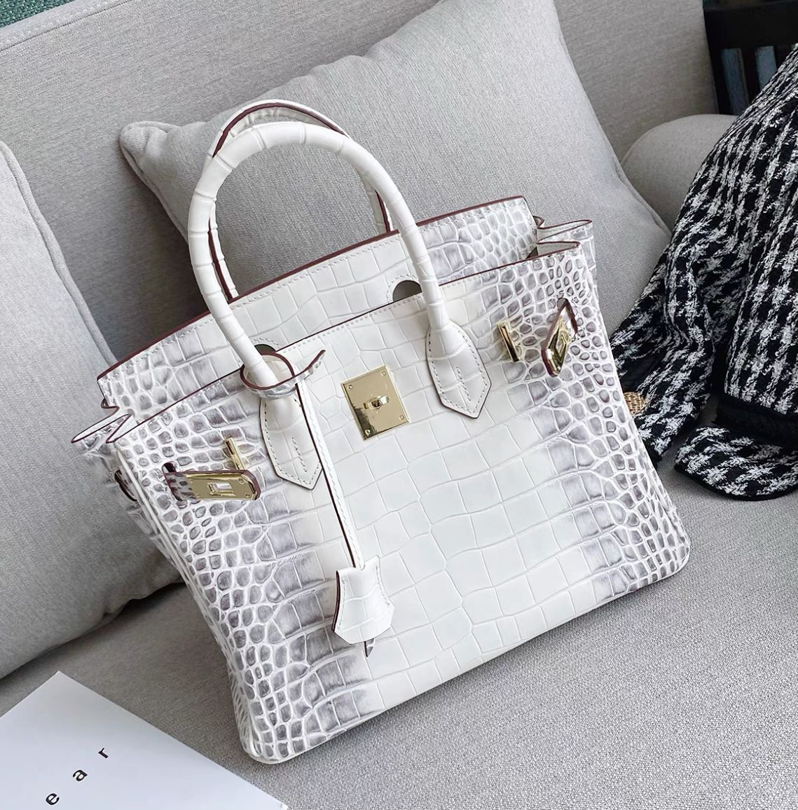 Women's High-grade Genuine Leather Crocodile Pattern Large Handbags