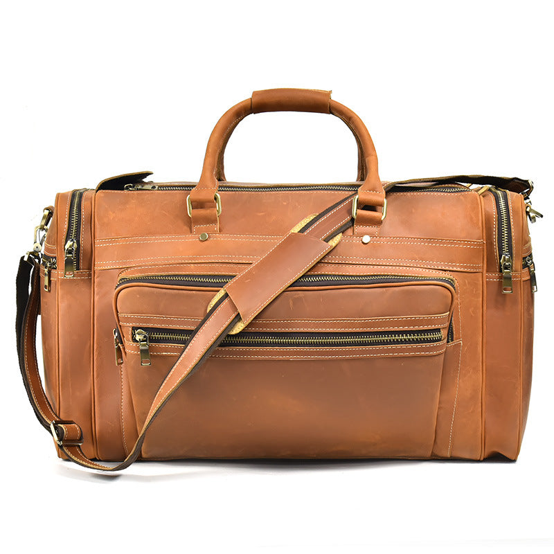 Men's Capacity Retro Crazy Horse Leather First Travel Bags