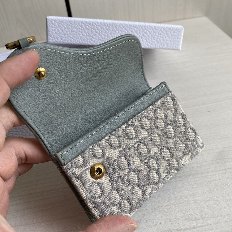 Women's Canvas Floral Cowhide Leather Saddle Flip Card Holder