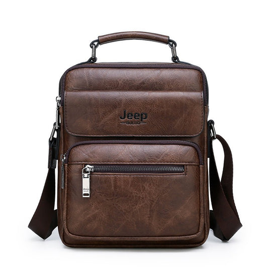 Men's Jeep Business Portable Vertical Zipper Leather Men's Shoulder Bags