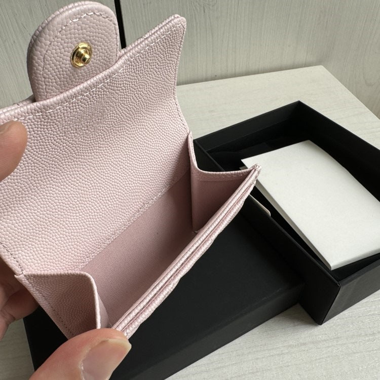 Slot Rhombic Caviar Pattern Cowhide Leather Card Holder