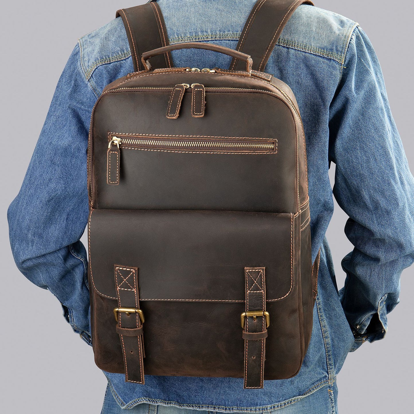 Men's Crazy Horse Leather Business Computer Retro Backpacks