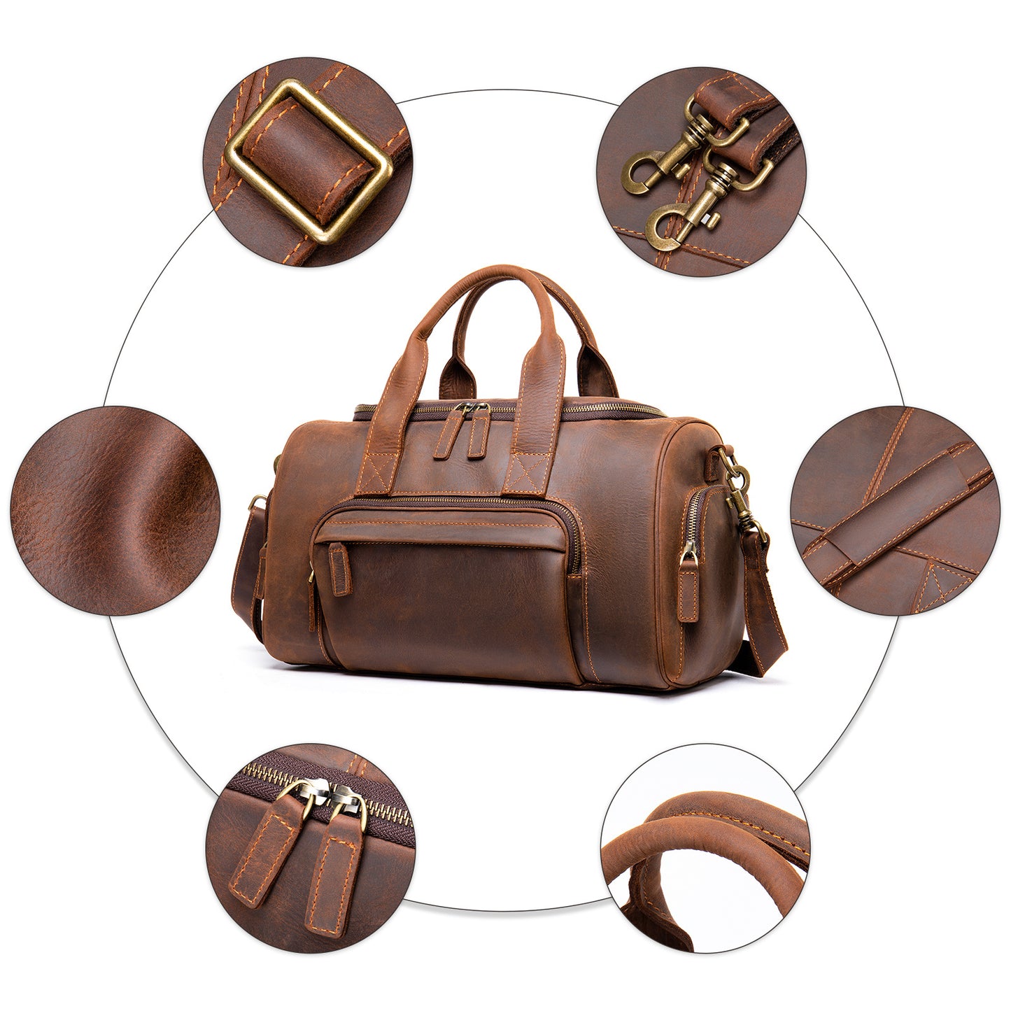 Men's Portable Large Capacity Vintage Leather Travel Bags