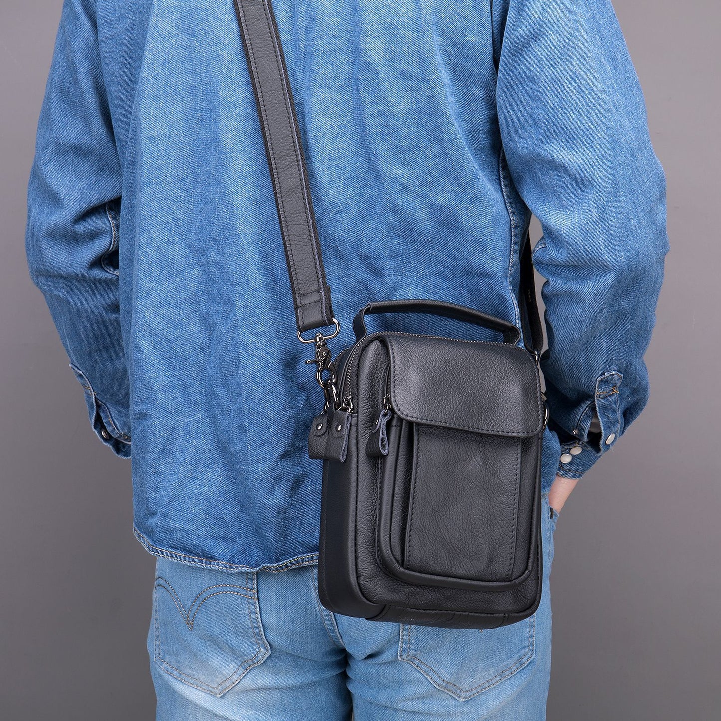 Men's Korean Genuine Leather Portable Vertical Business Men's Shoulder Bags