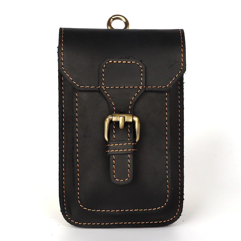 Men's Leather Construction Site First Layer Yellow Cowhide Vertical Of Men's Waist Packs