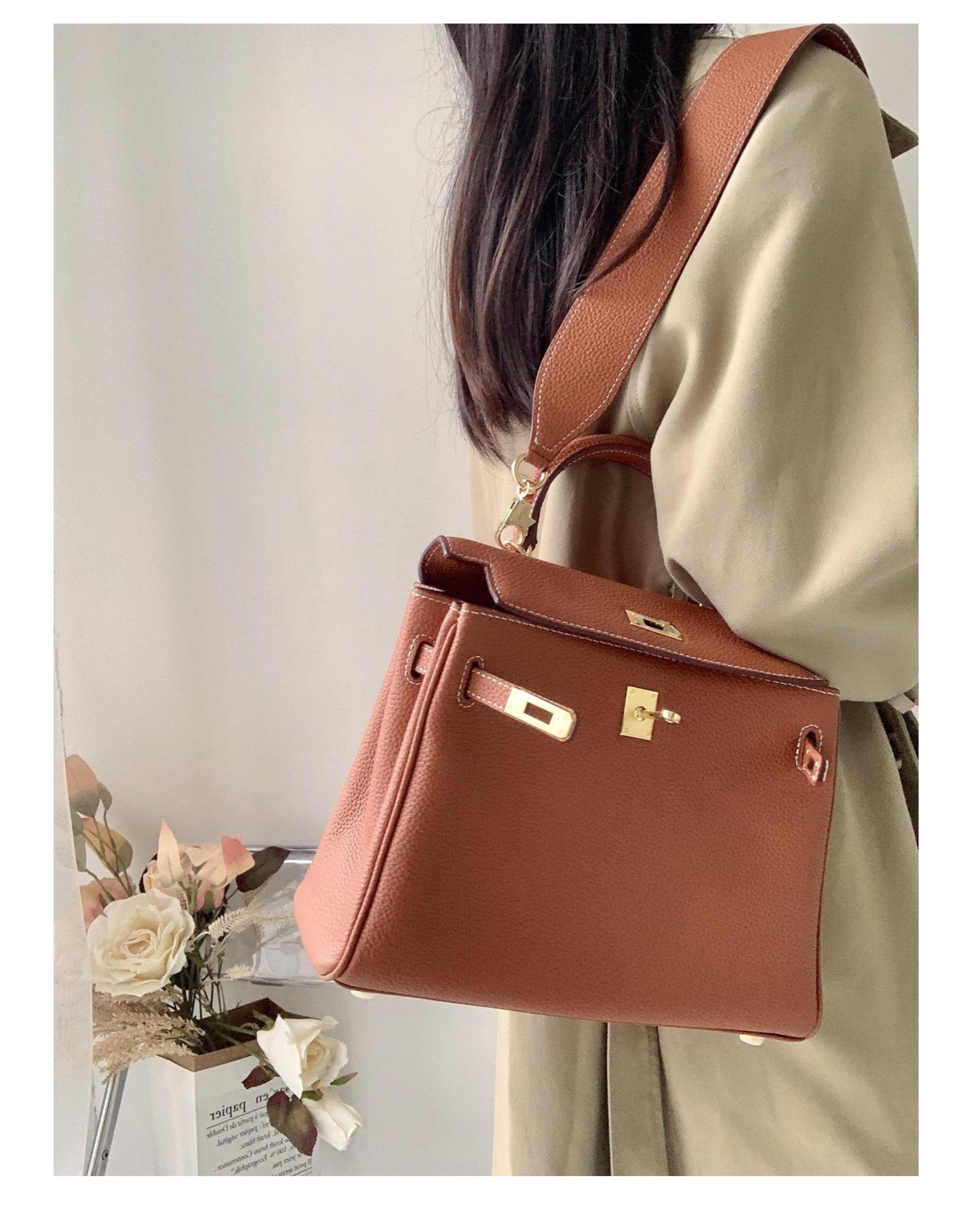 Women's Top Layer Cow Leather Wide Strap Handbags