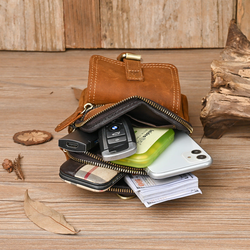 Men's Trendy Crazy Horse Leather Fashion Mobile Men's Waist Packs