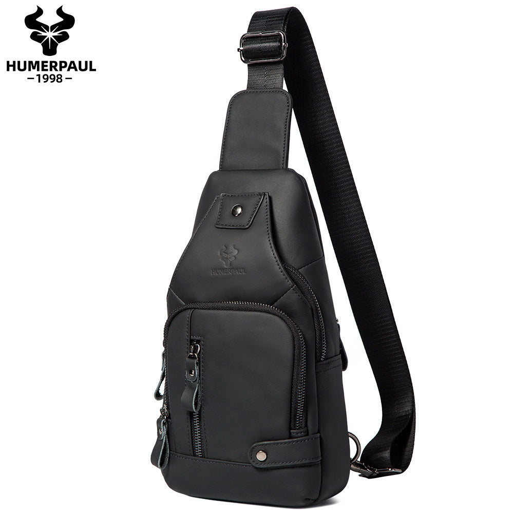 Men's First Layer Cowhide Soft Leather Genuine Flat Men's Chest Bags