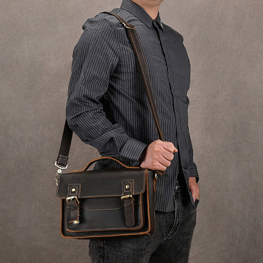 Men's Crazy Horse Vintage First Layer Cowhide Men's Shoulder Bags