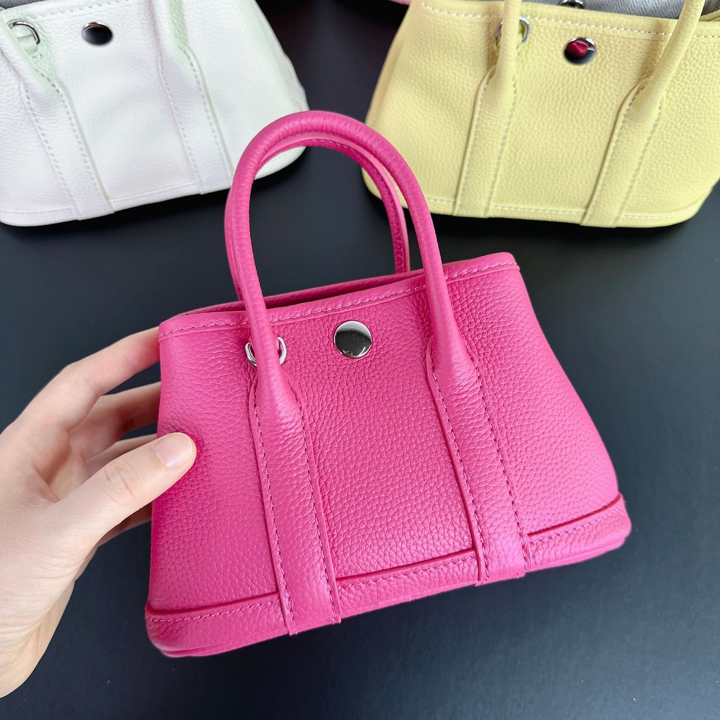 Women's Cowhide Lychee Pattern Mini Portable Fashionable Handbags