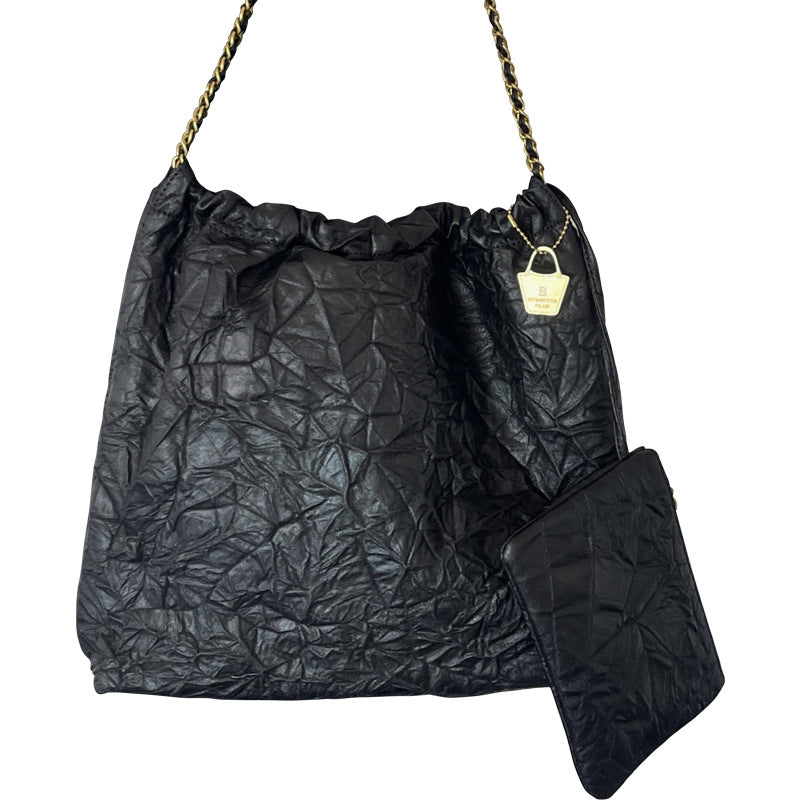 Women's Chain Texture Western Style Pleated Large Shoulder Bags