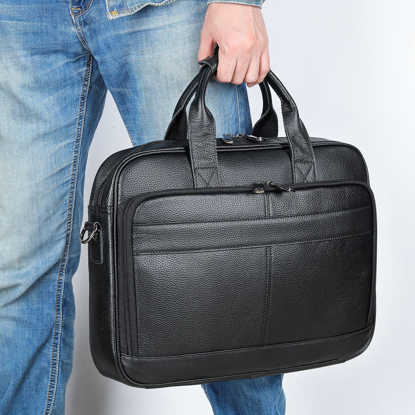 Men's Horizontal Large Capacity Portable Computer Cowhide Bags