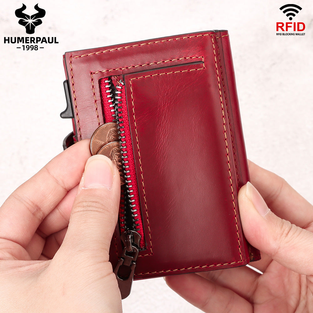 Crazy Horse Leather Pocket Automatic Delivery Card Holder