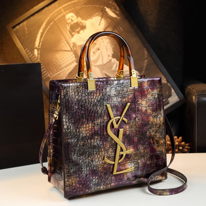 Bright Leather Mother Crocodile Pattern Elegant Armpit Bags
