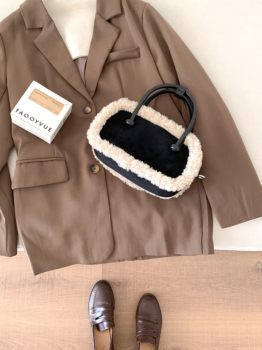 Fashion Female Niche Stitching Portable Plush Crossbody Bags