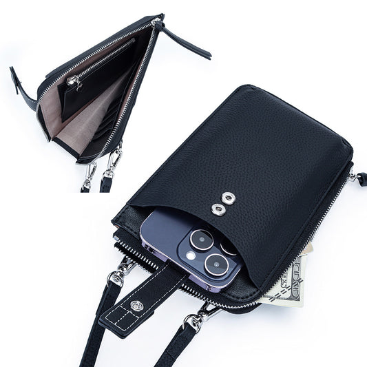 Women's Genuine Leather Fashion Contrast Color Mobile Large Capacity Phone Bags