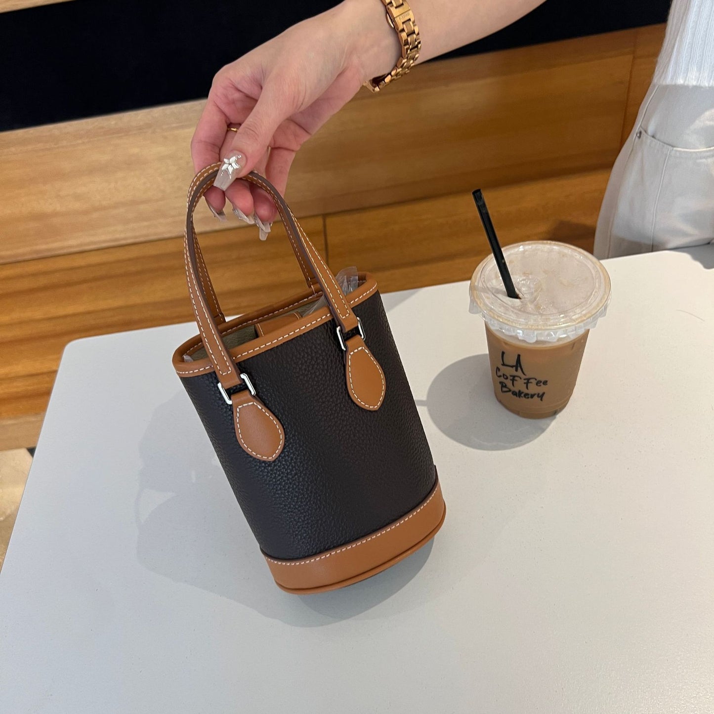 Female First Layer Leather Large Capacity Color Bucket Bags