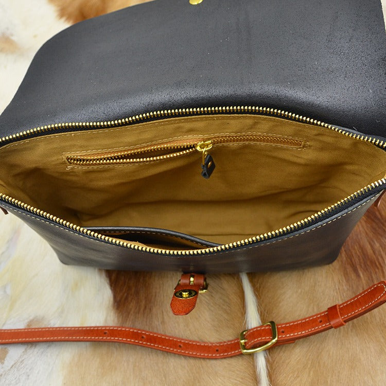 Women's Cowhide Handmade Vegetable Tanned Leather Retro Crossbody Bags