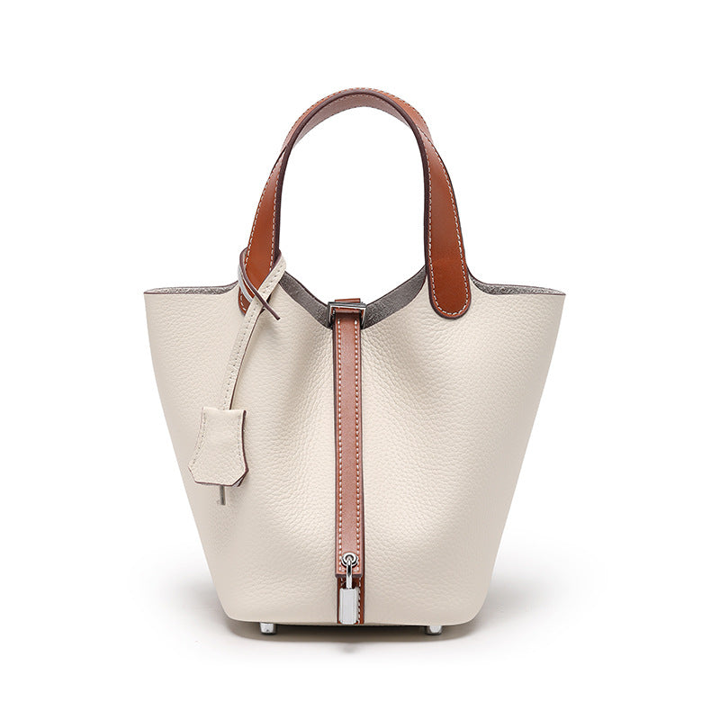 Women's High Quality Genuine Leather Vegetable Basket First Layer Cowhide Bucket Bags