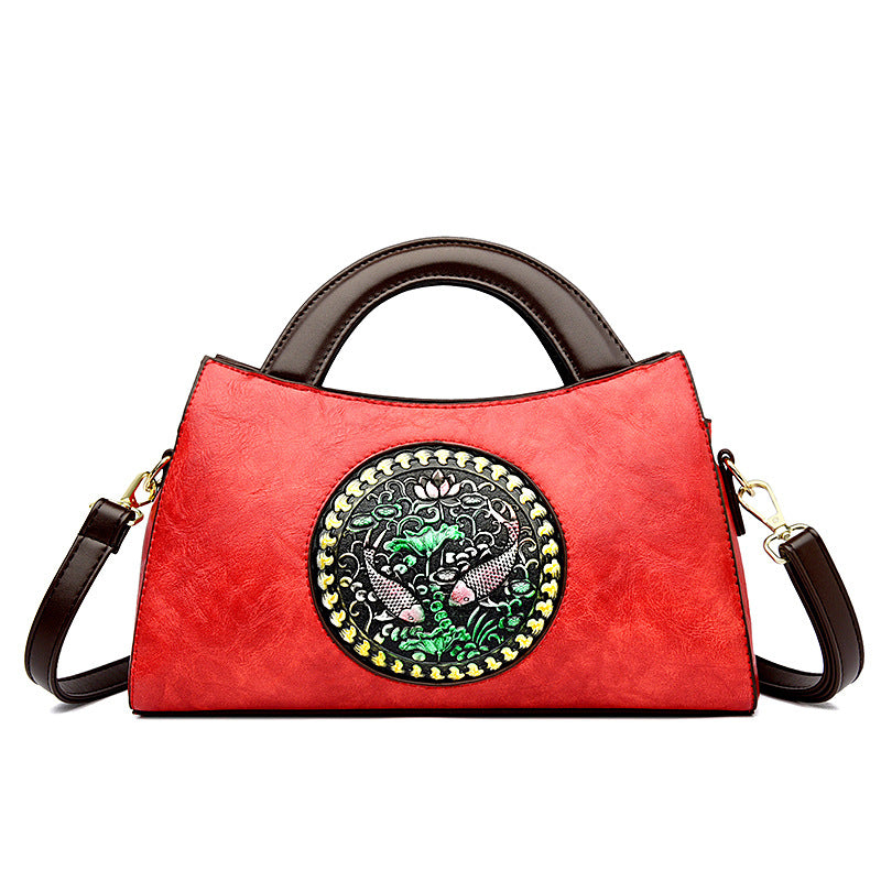 Women's Artistic National Style Stitching Fashion Saddle Bags