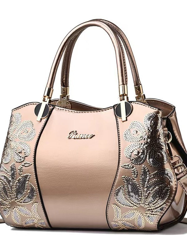 Women's Elegant Genuine Leather Mother Patent Bucket Bags
