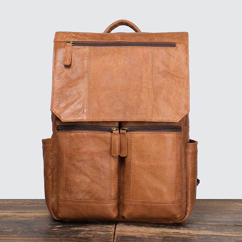 Men's Retro Fashion Leather Frosted Cowhide Large Backpacks