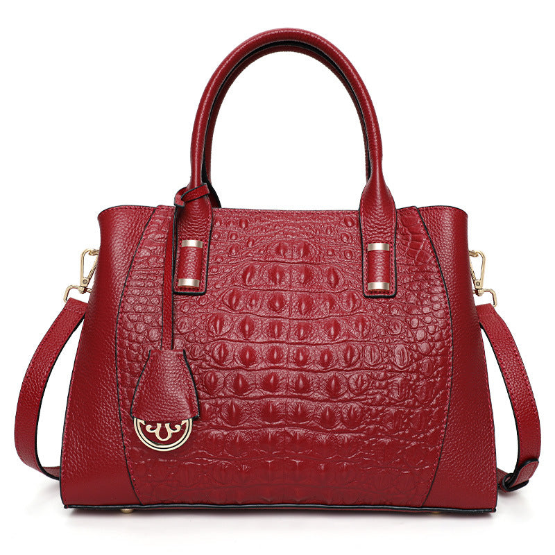 Women's Layer Cowhide Fashion Commuter Crocodile Pattern Handbags