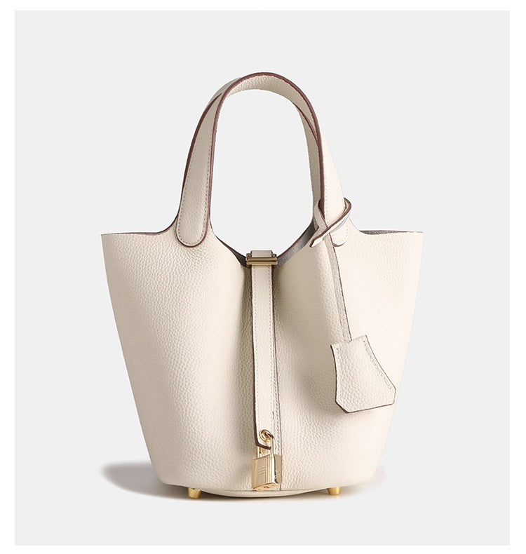 Women's High Quality Vegetable Basket First Layer Cowhide Portable Commuter Bucket Bags
