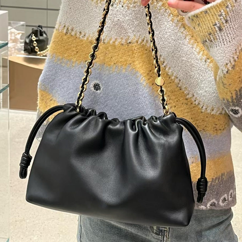 Women's Chinese Style Cowhide Lucky Drawstring Cloud Shoulder Bags