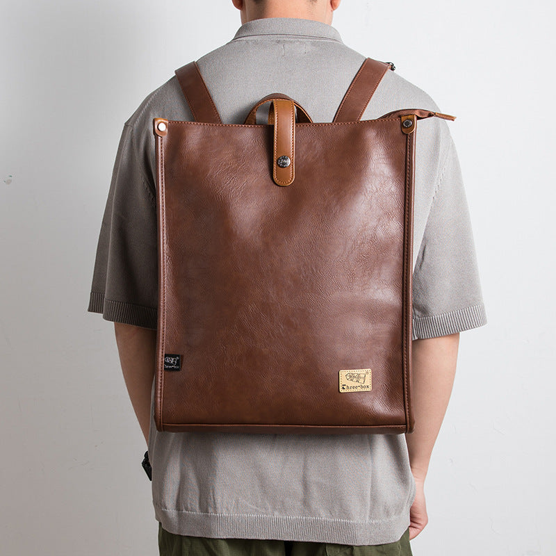 Men's Style Leather Large Capacity Retro College Green Backpacks