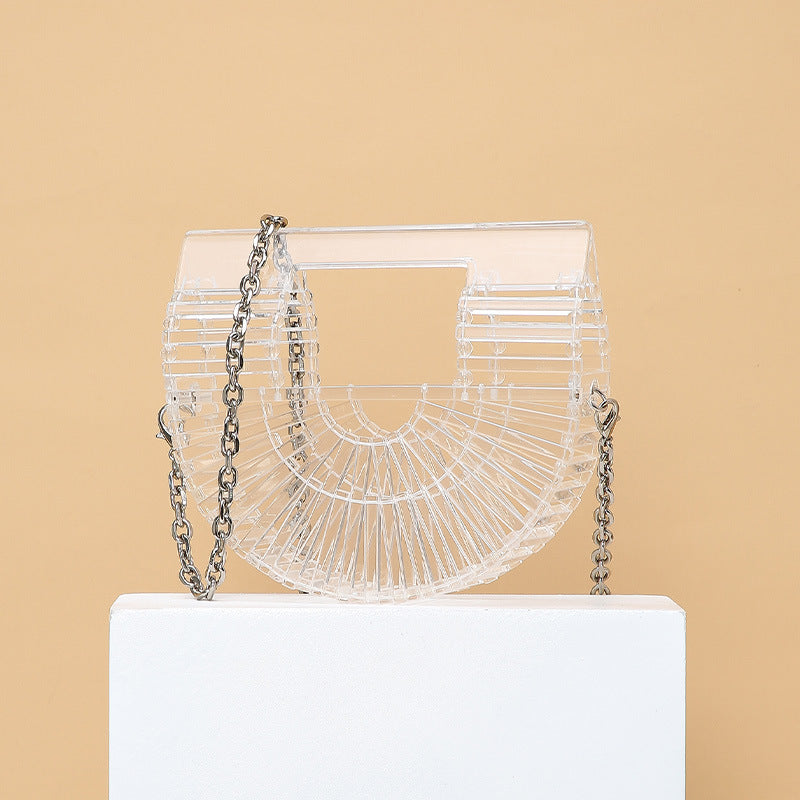 Women's Fashion Simple Style Transparent Cutout Basket Acrylic Semicircle Hollow Shoulder Bags