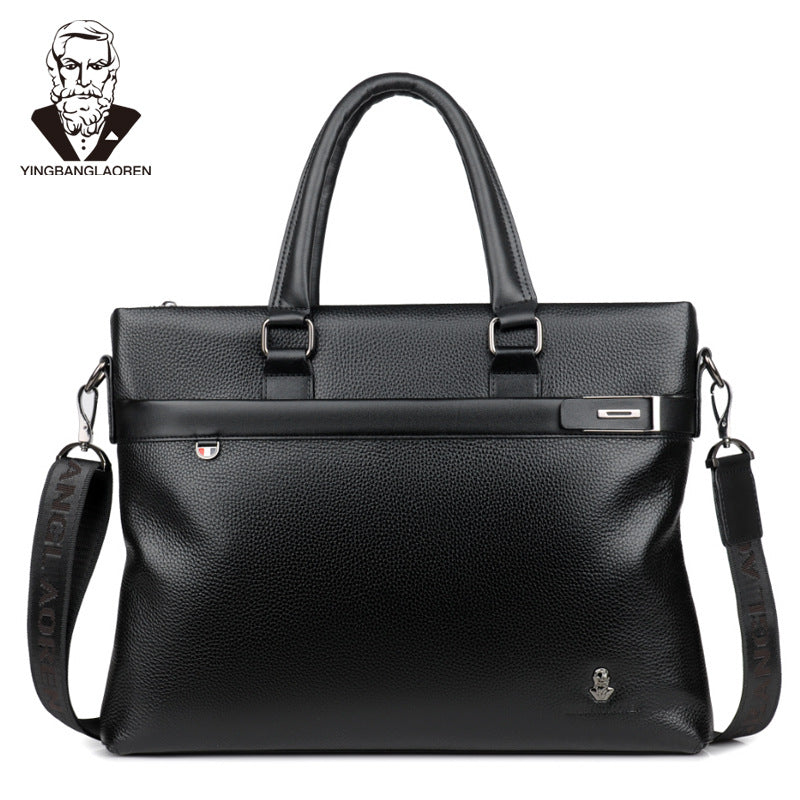 Men's Horizontal Genuine Leather Portable First Layer Cowhide Trendy Men's Handbags