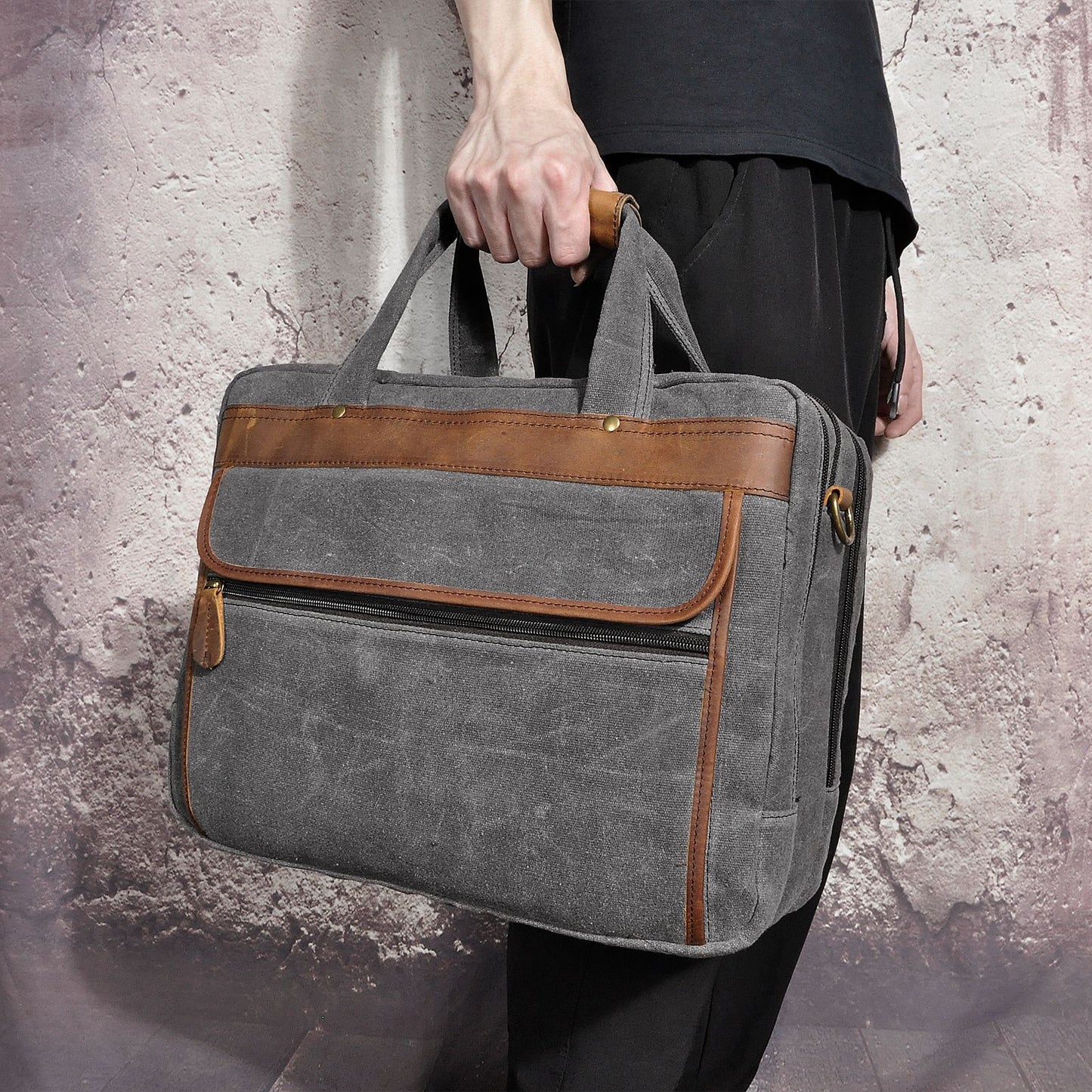 Men's Wax Cowhide Vintage Inch Business Official Men's Briefcases