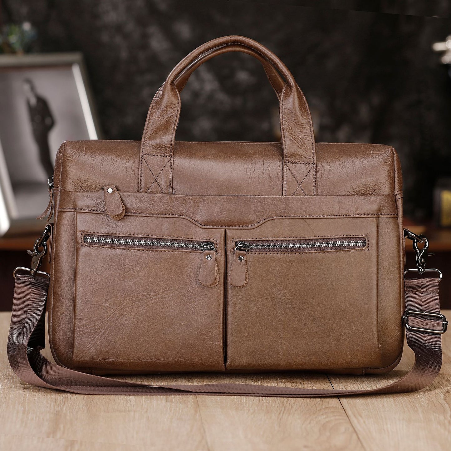 Men's Leather First Layer Cowhide Horizontal Computer Bags