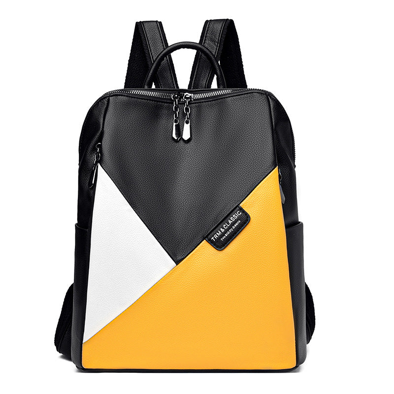 Women's Leather Fashion Large Capacity Trendy Patchwork Backpacks