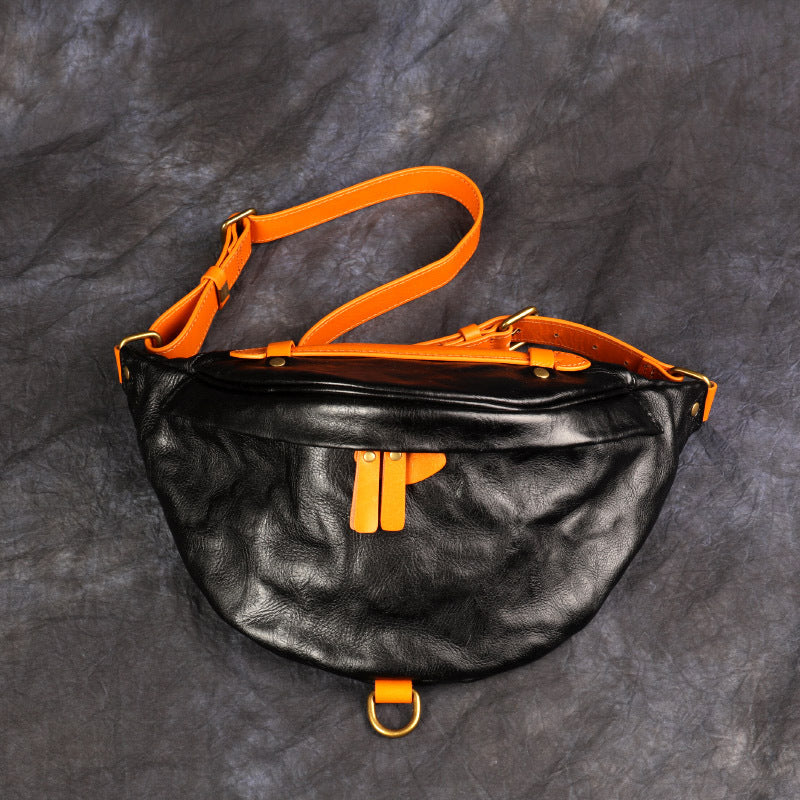 Men's Retro Vegetable Tanned Leather Cowhide Genuine Men's Chest Bags
