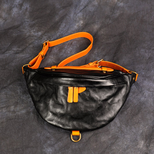 Men's Retro Vegetable Tanned Leather Cowhide Genuine Men's Chest Bags