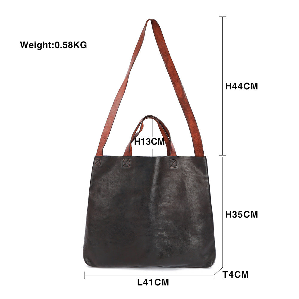 Women's Leather Simple Retro Large Capacity Idle Tote Bags