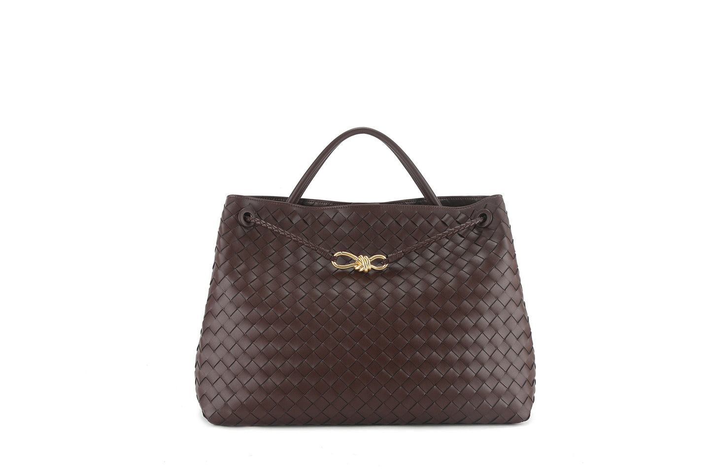 Women's Bow Metal Cord Fastener Woven Genuine Leather Shoulder Bags